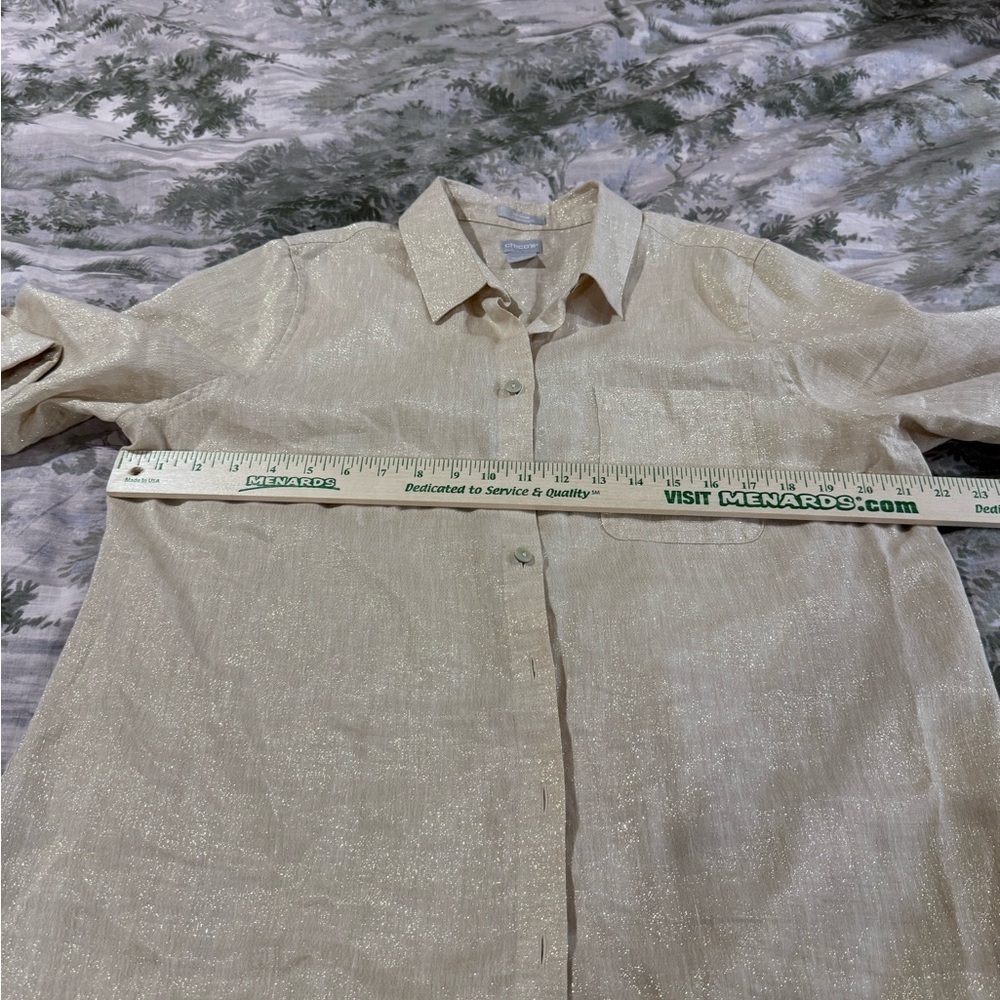 Chico's Cream Notched Collar Button Down Shirt - Picture 7 of 11
